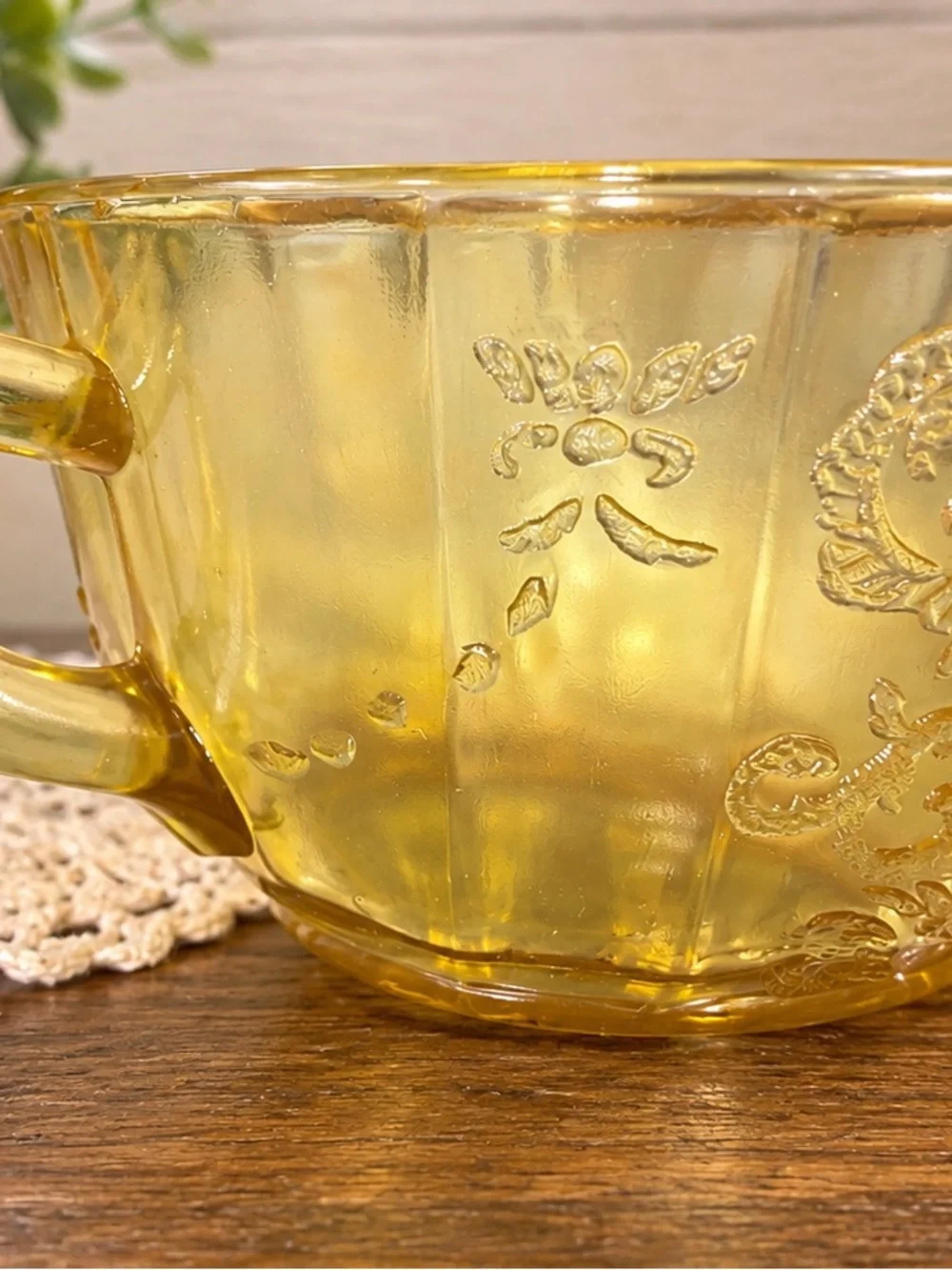 Set of 2 Federal Glass Madrid Amber Depression Glass Tea Cups 1930s